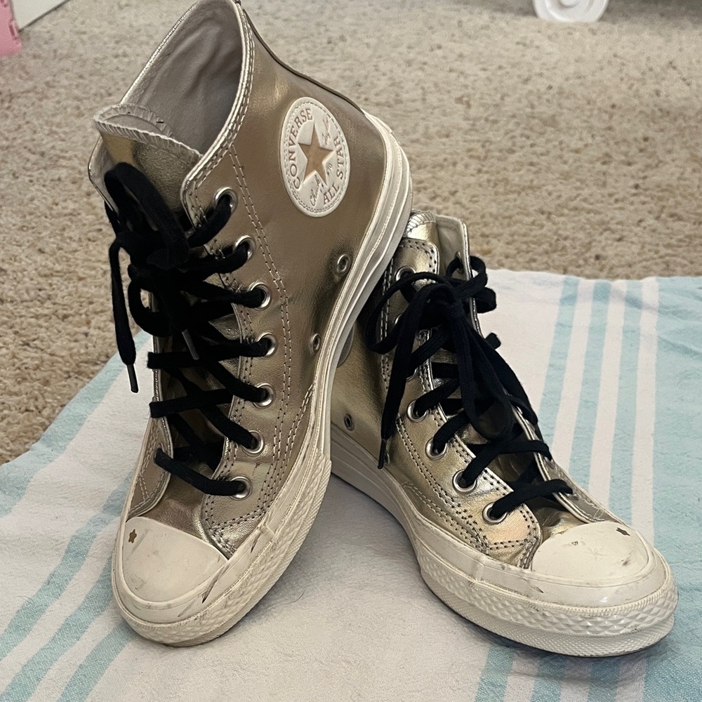 GOLD Converse RARE Metallic High Top Sneakers with Black Laces